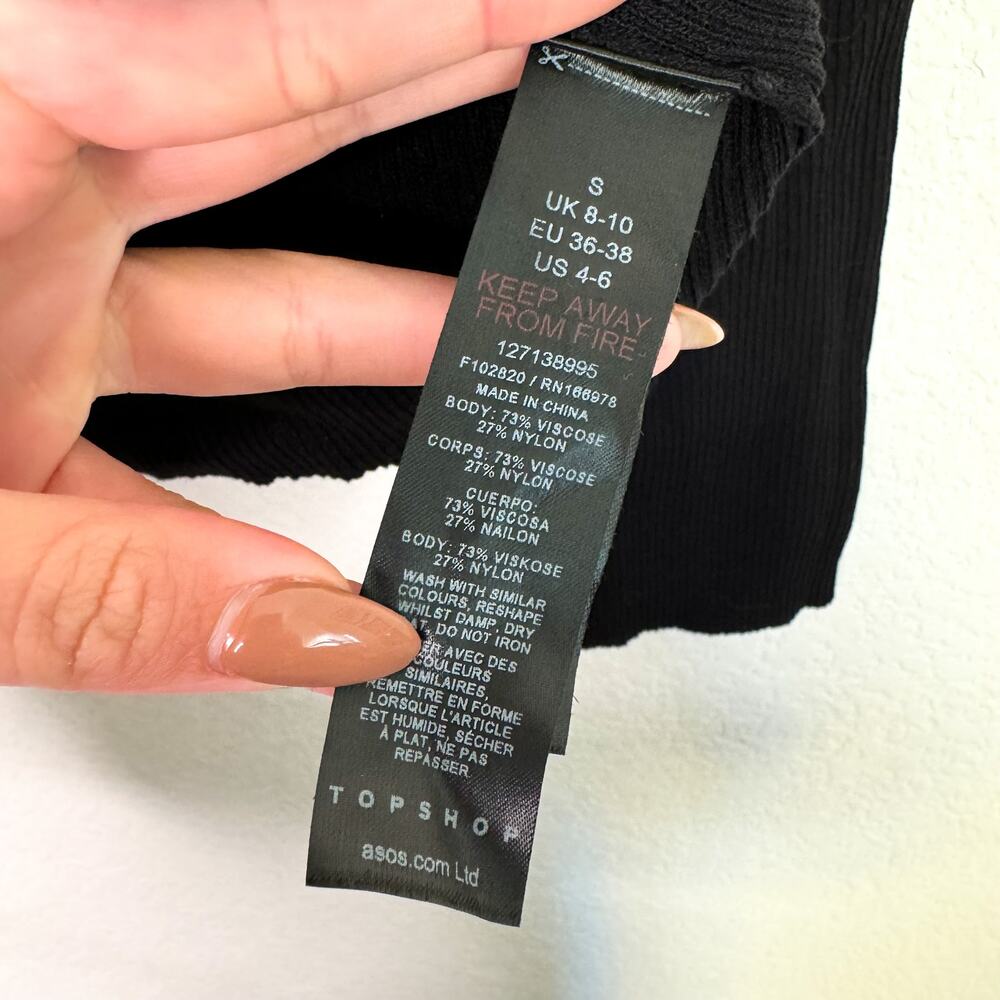 Topshop Black Ribbed Button Front Top - Picture 7 of 9